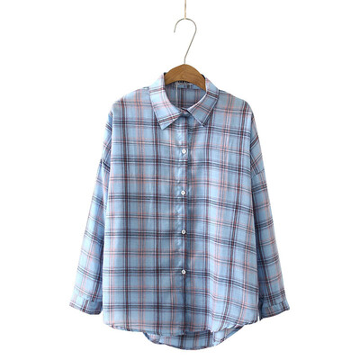 

2019 Fashion Plaid Long Sleeve Womens Tops&Blouses Female Casual Turn-down Collar Shirts Blusas Korean Women Loose Blouse