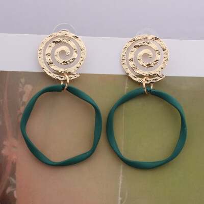 

EK730 New Geometric Metal Large Round Drop Earring Gold Color Sequin Big Yellow Green Earring Jewelry Party Statement Orecchini