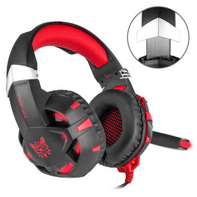 

ONIKUMA K2 USB Gaming Headset Over Ear Virtual 71 Channel Gaming Headphone with LED Light&Microphone Red for PC Computer Lapt