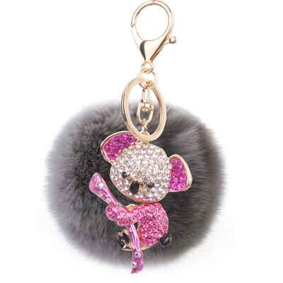 

8cm rex rabbit fur ball alloy diamond koala keychain cartoon couple bag car pendant