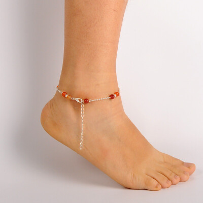 

Gemstone Anklet with Iron Curb Chains Iron Beads&Zinc Alloy Lobster Claw Clasps Striped AgateBanded Agate 235mm