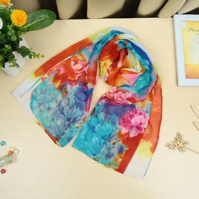 

New Fashion Women Scarf Chiffon Floral Print Color Block Soft Long Spring Autumn Pashmina