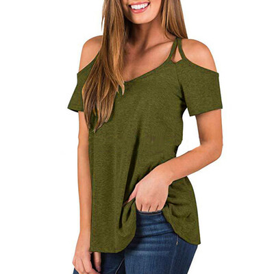 

Starmoon Women Summer Cold Shoulder Short Sleeve Shirt Casual Tunic Tops Blouse
