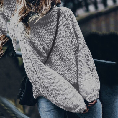 

Womens Casual Winter Sweater Baggy Solid Warm Tops Long Sleeve Knitted Pullover