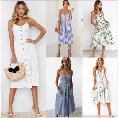 

Womens Summer Boho Casual Long Maxi Evening Party Cocktail Beach Dress Sundress