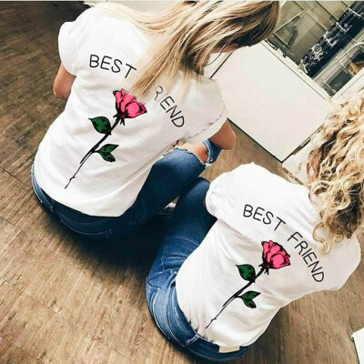 

Nomeni Women Best Friend Letters Rose Printed T Shirts Causal Blouses Tops