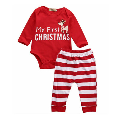 

2PCS My 1st Christmas Clothes Newborn Baby Boy Girl Romper Jumpsuit Pants Outfit