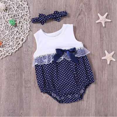 

Newborn Baby Girl Polka Dot Lace Romper Headband Cotton Clothes 2Pcs Outfits Set
