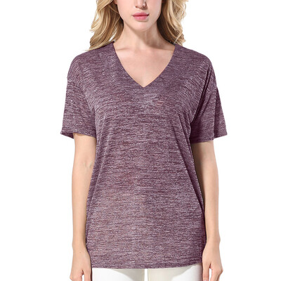 

Nomeni Fashion Women Solid V-Neck Short Sleeve T-Shirt Casual Tops Blouse