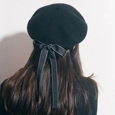 

Trendy Women Girls Black Harajuku Beret Hat With Bowknot French Artist Hats