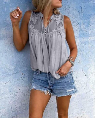 

New Womens Summer Lace Vest Sleeveless Blouse Loose Casual Tank Tops T-Shirts