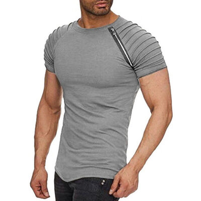 

SUNSIOM Zipper Men Tee Shirt Slim Fit O Neck Short Sleeve Muscle Casual Tops Blouse