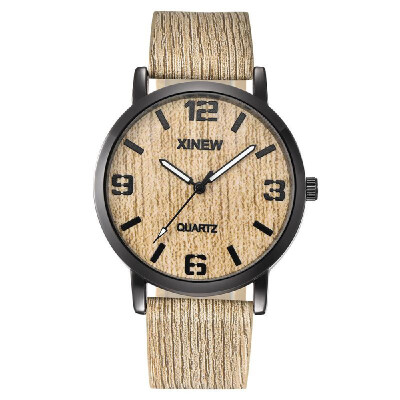 

Men Fashion Wrist Watch Student Simple Bark Pattern Leather Band Quartz Watch