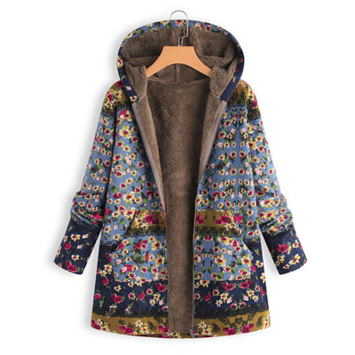 

Women Casual Vintage Floral Print Loose Tops Long Sleeve Plus Size Hoodie Jacket