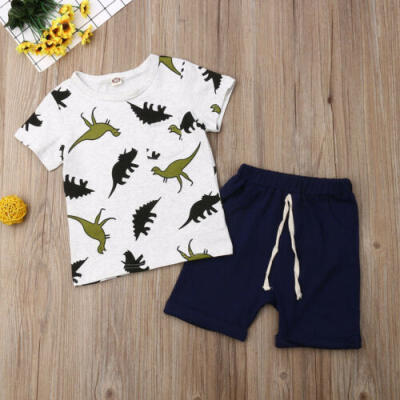 

2019 Toddlers Kids Baby Boy Cotton Clothes Outfits Short T-ShirtPants Tops US