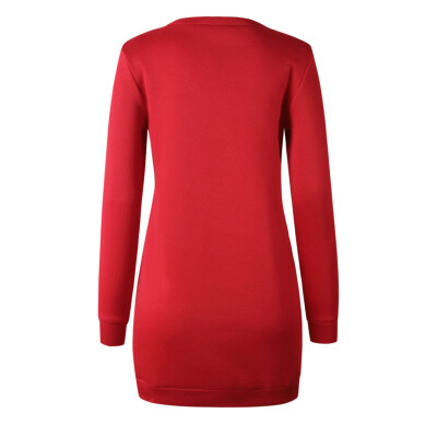 

Womens Fashion Solid Color Thicken Mini Dress Sweater Round Neck Long Sleeve