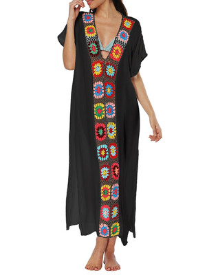

Crochet Panel Side Slit Beach Cover Up