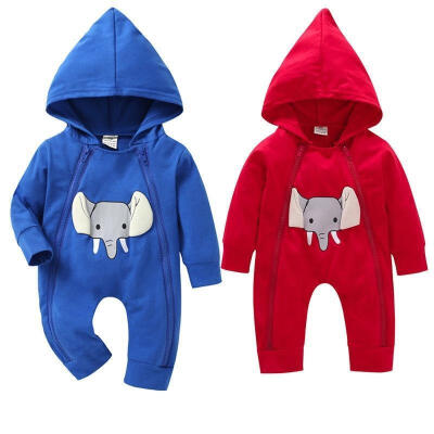 

Newborn Baby Boys Girls Elephant Romper Zipper Hooded Jumpsuit Clothes Playsuit