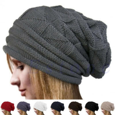 

Men Women Crochet Knit Plicate Baggy Beanie Wool Hat Skull Winter Warm Chic Cap