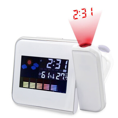 

Siaonvr Projection Digital Weather Black LED Alarm Clock Snooze Color Display LED Back