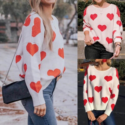 

〖Follure〗Women O-Neck Sweater Pullover Long Sleeve Knitwear Heart Shape Top Blouse