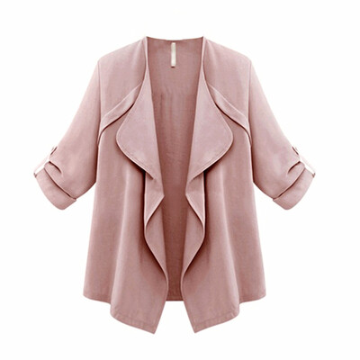 

Toponeto Women Autumn Spring Solid Long Sleeve Loose Plus Coat Cardigan KHL