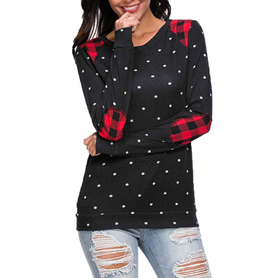 

Nomeni Womens Casual Long Sleeve Polka Dot Loose Pullover Tee Shirts Blouse Tops