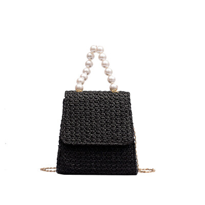 

Straw Bags 2019 INS New Fashion Trapezoid Rattan Messenger Bag Summer Beach Woven Pearl Shoulder Bags Bolsa Feminina T30