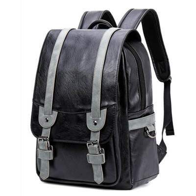 

College Middle school student schoolbag stitching contrast color pu waterproof male retro backpack men PC bags travel laptop bag