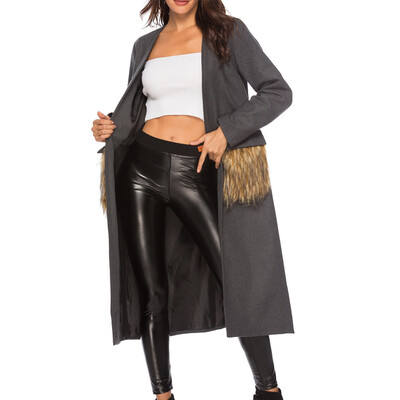 

Toponeto Womens Winter Cashmere Faux Fur Coat Big Pocket Overcoat Outwear
