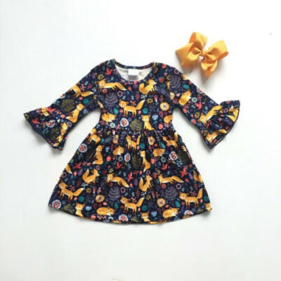 

US Fox Toddler Kids Baby Girl Dress Flared Sleeve Floral Tutu Dress Clothes Set