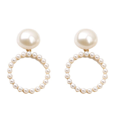 

Girls Round Shape Alloy Dangle Earrings Women Pearl Pendant Ear clip Pin Jewelry Holiday Gift