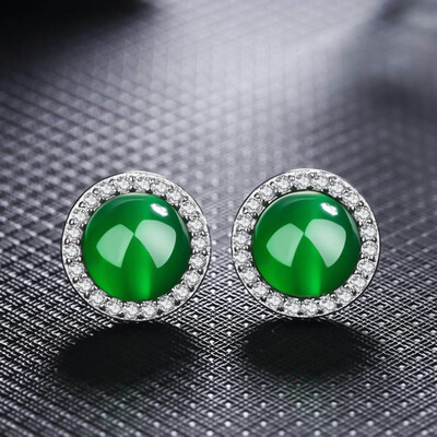 

Rhinestone Earring Accessories Young Women Fashion Round Ruby Emerald Gemstone Earrings Couple Gift