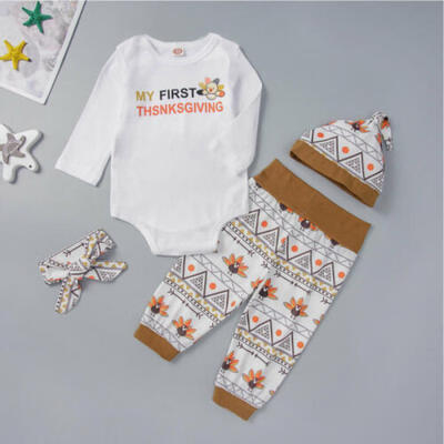 

UK Toddler Baby Boy My First Thanksgiving Turkey Tops Pants Hat Headband Clothes