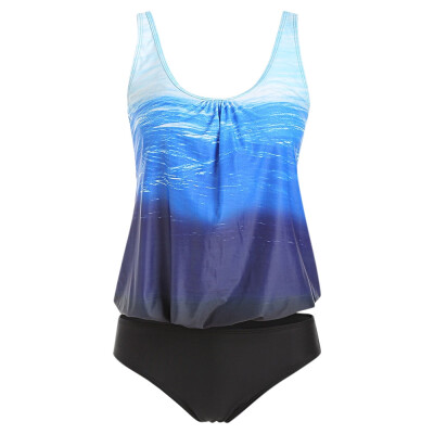 

Ombre Color Top With Briefs Tankini Set