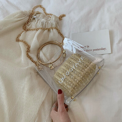 

Jelly transparent bag womens new 2019 summer simple small package with a circular handbag chain satchel