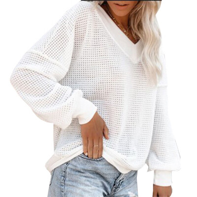 

Fashion Women V Neck Pullover Casual Long Sleeved Women Tops Loose Knitted Baggy Sweater Tops Outwear