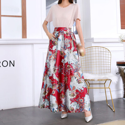 

Fashion Women Casual Loose Retro Floral Print Boho High Waist Long Maxi Skirt