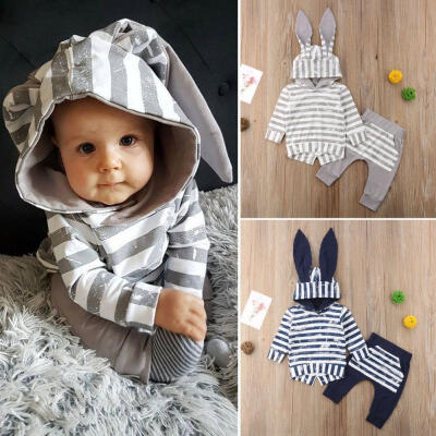 

Newborn Baby Boys Girl Long Sleeve Hooded Shirt TopsPants Clothes Outfit Set