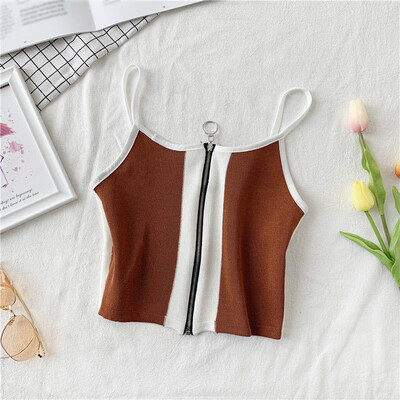 

Women Style Personality Color-blocked All-match Zipper Style Camisole Top