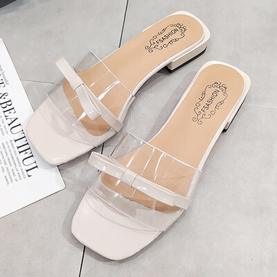 

Slippers women summer womens shoes square head thick with a word womens fashion wear Korean transparent film sandals