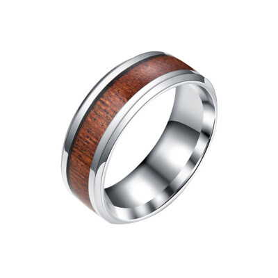 

New Style Mens Womens Fashion Creative Wide Band Wood Stainless Steel Ring Size 6-13