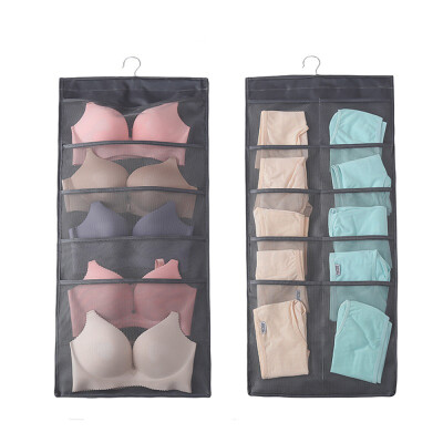 

Double Sided Hanging Closet Dual-Sided Hanging Organizer Storage Bag for Bra Clothes Socks 15 Mesh Pockets Grey