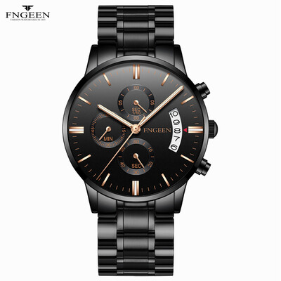

Gobestart FNGEEN Men Luxury Casual Watch Quartz Stainless Steel Waterproof Calendar Watch