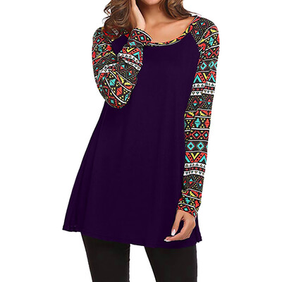 

Nomeni Women Fashion Long Sleeve Printed Patchwork Blouse Tops Clothes T Shirt