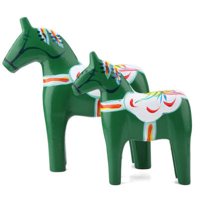 

Greensen 2PcsSet Wooden Sweden Dala Horse Figurine Hand Painted Statue Sculpture Desktop Office Decor