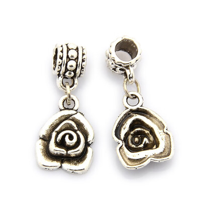 

Tibetan Style Alloy European Dangle Beads Large Hole Rose Flower Beads Antique Silver 28mm Hole 4mm
