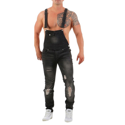 

Tailored Mens Overall Casual Jumpsuit Jeans Wash Broken Pocket Trousers Suspender Pants