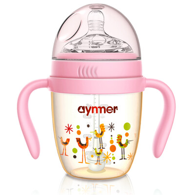 

Aynmer AYM-9242 PPSU bottle with drop-proof straw newborn baby wide mouth bottle wide-caliber silicone nipple leak-proof baby supplies pink 240ml
