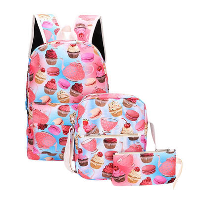 

3pcsSet Cute Women Men Food Printed Canvas Backpacks Shoulder Bags Clutch